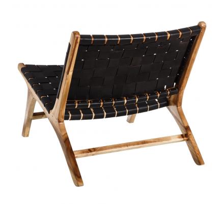 BUTACA NEGRO MADERA TECA-PIEL SALÓN 87 X 83 X 66 CM - Imagen 3