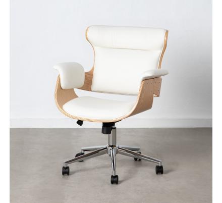 SILLÓN RUEDAS NATURAL-BLANCO SIMIL PIEL 68 X 62 X 85 CM - Imagen 1