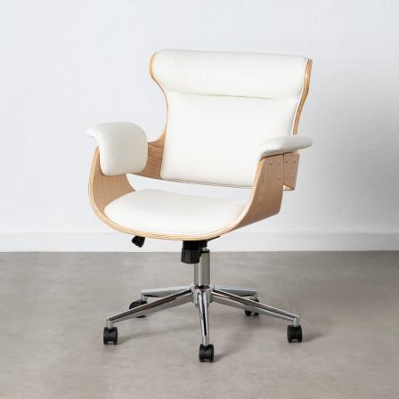 SILLÓN RUEDAS NATURAL-BLANCO SIMIL PIEL 68 X 62 X 85 CM - Imagen 1
