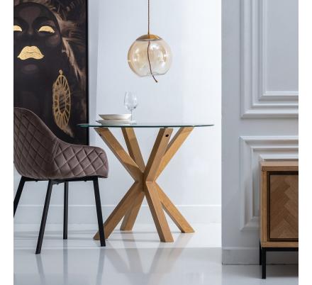 MESA COMEDOR NATURAL CRISTAL-METAL 90 X 90 X 76 CM - Imagen 2