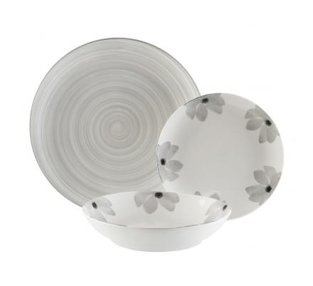 VAJILLA 18 P. FLORES GRIS