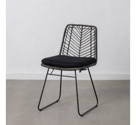 SILLA GRIS-NEGRO RATÁN/METAL SALÓN 45 X 54 X 81 CM