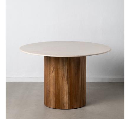MESA COMEDOR NATURAL-CREMA MÁRMOL/MADERA 120 X 120 X 74 CM