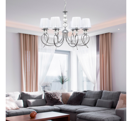 Lampara Rin 8xe14 Cromo Con Pantalla 80x60d