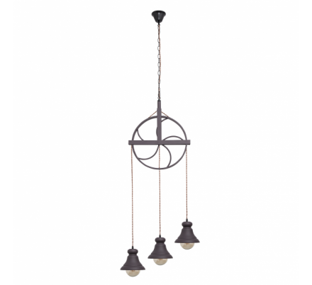 Colgante Rustico Rueca  3xe27 Marron