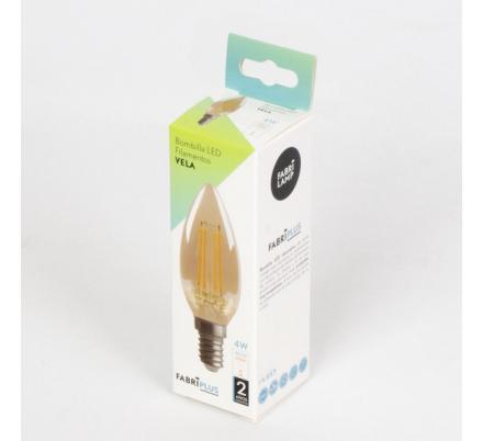 Bombilla Filamento Vela 10x3,5d 4w 380lm E14  Ambar 2700k
