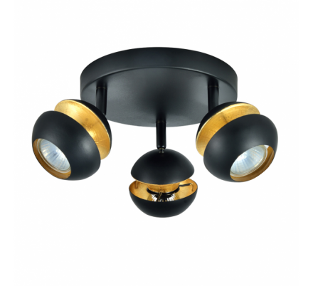 Plafon Beethoven 3xgu10 Negro/oro 14x22x22 Cm