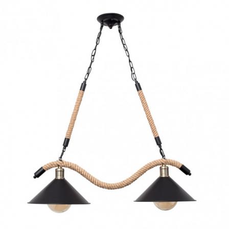 Lampara Cabo 2xe27 Negro Cuerda De Cañamo Regx80x30 Cm