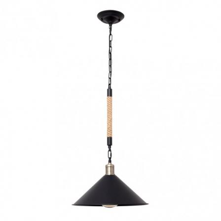 Colgante Med. Cabo 1xe27 Negro Cuerda De Cañamo  Regx36x36 Cm