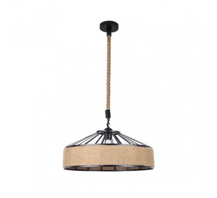 Colgante Peq. Caña 1xe27 Negro Cuerda De Cañamo Regx30x30 Cm