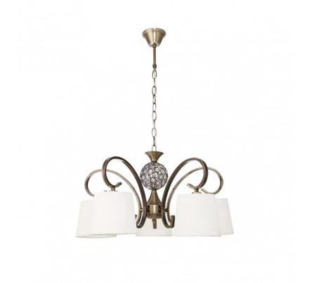 Lampara Bogota 5xe14 Cuero Pantalla Beis  Regx57x57 Cm