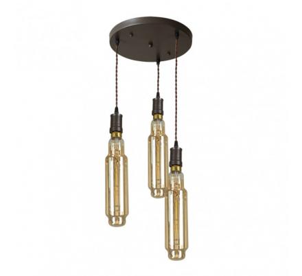 Lampara Elio 3xe27 Marron/ambar Bombillas Incluidas 24w 3000k 1920lm Regx30x30 Cm
