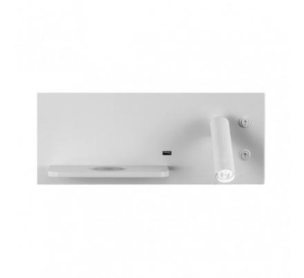 Aplique 2+8w 4000k Velazquez Dcho Blanco Usb+qi  130lm Doble Encendido 14x35x14 Cm
