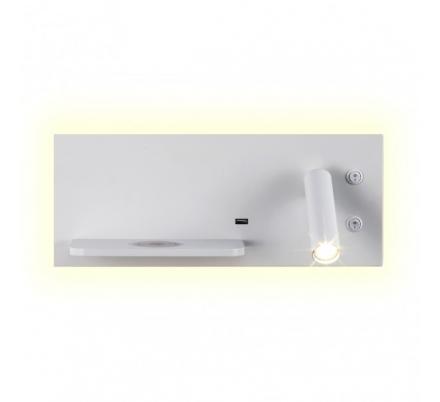 Aplique 2+8w 4000k Velazquez Dcho Blanco Usb+qi  130lm Doble Encendido 14x35x14 Cm