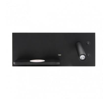 Aplique 2+8w 4000k Velazquez Dcho Negro Usb+qi  130lm Doble Encendido 14x35x14 Cm