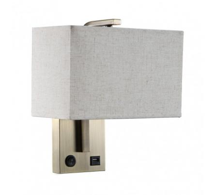 Aplique  1xe27 Y Puerto Usb Agatha Cuero/Pant.beis 27x25x15cm Con Interruptor
