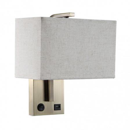 Aplique  1xe27 Y Puerto Usb Agatha Cuero/Pant.beis 27x25x15cm Con Interruptor