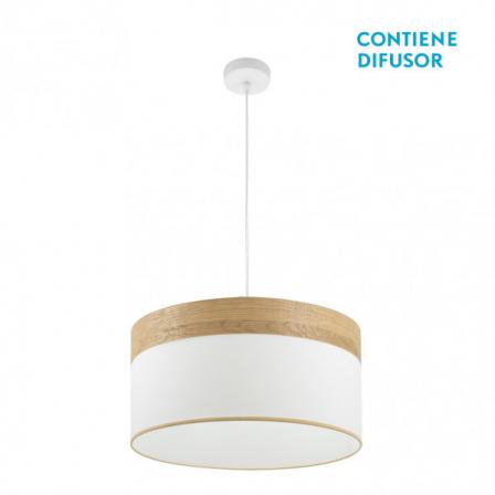 Colgante Cloe 2xE27 Blanco/blanca-madera Clara Regx50x50 cm