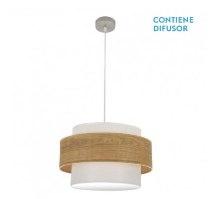 Colgante Myriam 2xe27 Níquel/madera Clara Regx50x50 Cm