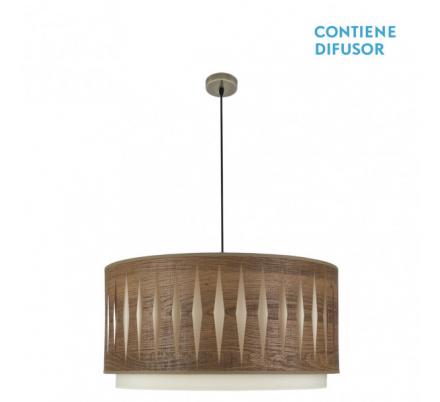 Colgante Alexandra 3xe27 Cuero/madera Oscura Regx60x60 cm