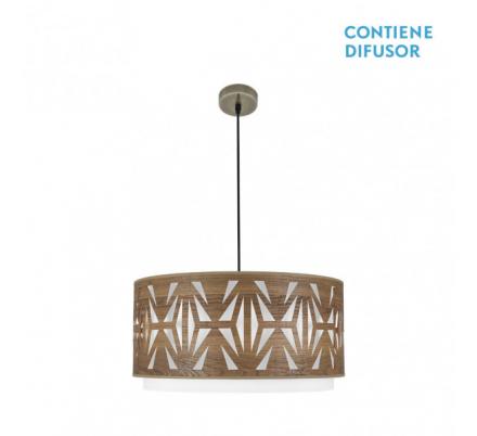 Colgante Katerina 3xe27Cuero/madera Oscura Regx60x60 cm