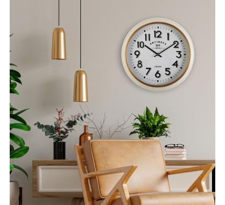 RELOJ PARED METAL BLANCO DORA