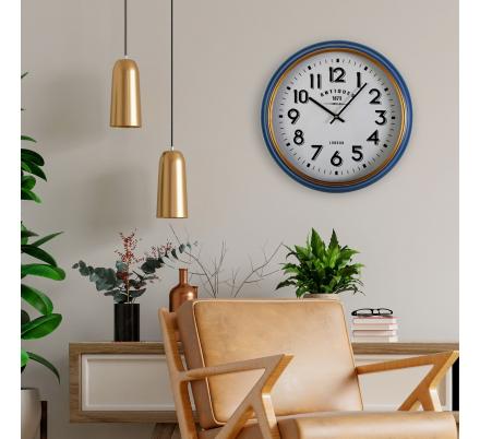 RELOJ PARED METAL AZUL/DORADO