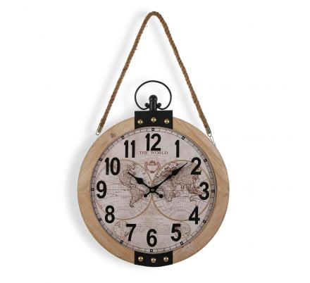 RELOJ PARED MADERA MAPAMUNDI