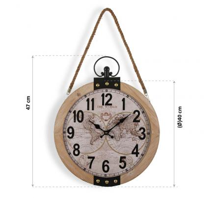 RELOJ PARED MADERA MAPAMUNDI