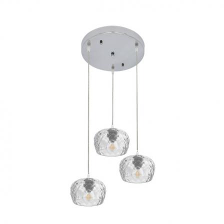 Plafon Estela 3xe27 Cromo Regx36x36 Cm C/tulipas Cristal Tallado Transparente