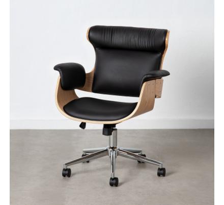 SILLÓN RUEDAS NATURAL-NEGRO SIMIL PIEL 68 X 62 X 85 CM