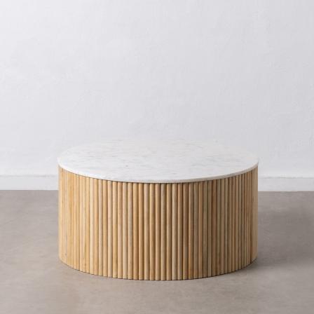 MESA CENTRO NATURAL-BLANCO MÁRMOL/MADERA 80 X 80 X 40 CM