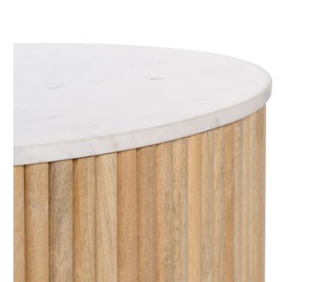 MESA CENTRO NATURAL-BLANCO MÁRMOL/MADERA 80 X 80 X 40 CM