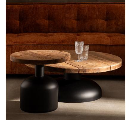 MESA CENTRO NATURAL-NEGRO MADERA-HIERRO 90 X 90 X 35 CM