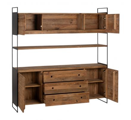 MUEBLE NATURAL-NEGRO MADERA-HIERRO SALÓN 180 X 40 X 190 CM