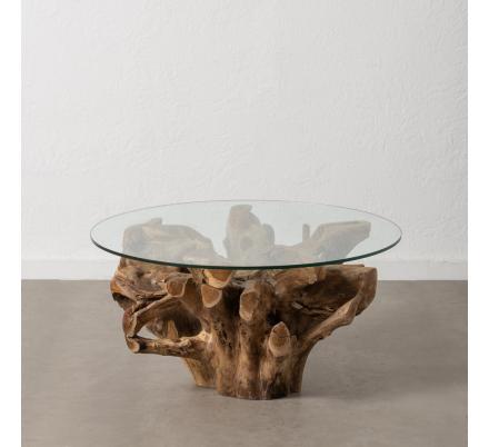 MESA CENTRO NATURAL MADERA / CRISTAL 90 X 90 X 45 CM