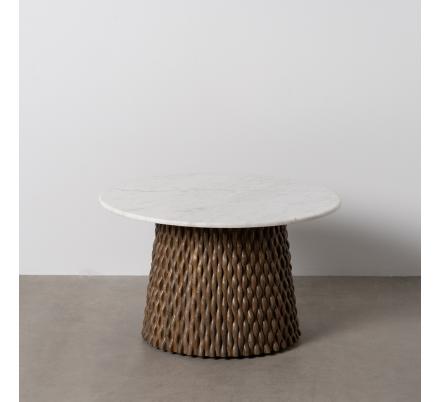 MESA CENTRO BLANCO-MARRÓN MÁRMOL/MADERA 80 X 80 X 49 CM