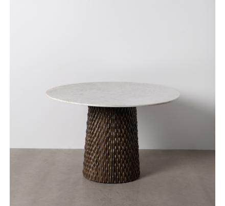 MESA COMEDOR BLANCO-MARRÓN MÁRMOL/MADERA 120 X 120 X 76,50 C