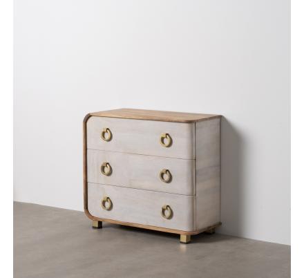 CÓMODA BLANCO-NATURAL MADERA DE MANGO 91 X 38,50 X 83 CM