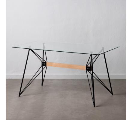 MESA COMEDOR NEGRO METAL-CRISTAL SALÓN 140 X 80 X 75 CM