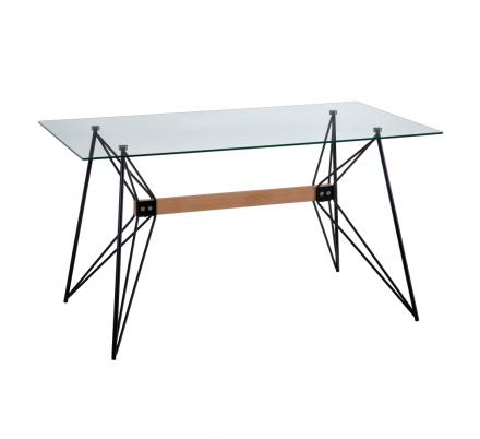 MESA COMEDOR NEGRO METAL-CRISTAL SALÓN 140 X 80 X 75 CM