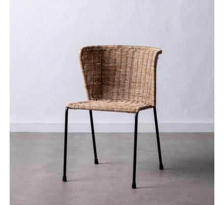 SILLA NATURAL-NEGRO FIBRA NATURAL-METAL 50 X 54 X 77 CM
