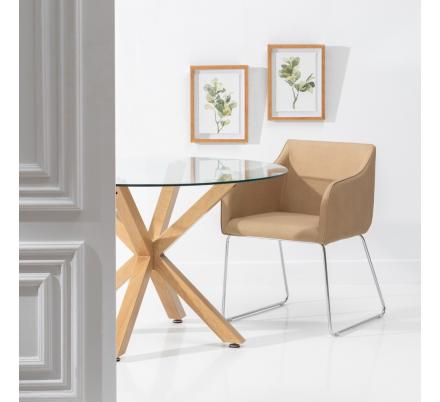 MESA COMEDOR NATURAL CRISTAL-METAL 120 X 120 X 76 CM