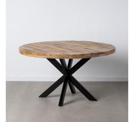 MESA COMEDOR NATURAL-NEGRO MADERA-HIERRO 140 X 140 X 77 CM