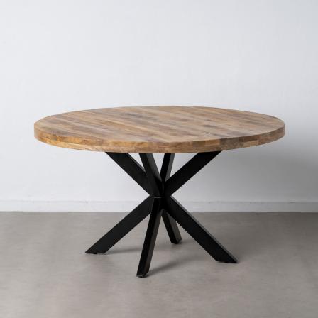 MESA COMEDOR NATURAL-NEGRO MADERA-HIERRO 140 X 140 X 77 CM