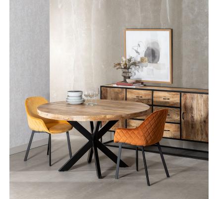 MESA COMEDOR NATURAL-NEGRO MADERA-HIERRO 140 X 140 X 77 CM