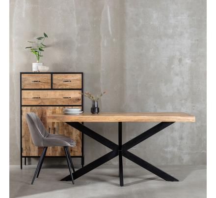 MESA COMEDOR NATURAL-NEGRO MADERA-HIERRO 160 X 90 X 79 CM