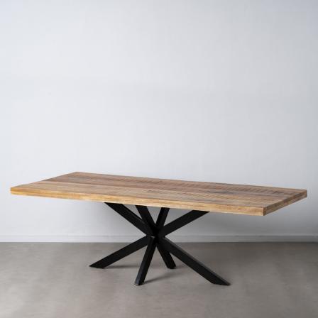 MESA COMEDOR NATURAL-NEGRO MADERA-HIERRO 240 X 100 X 79 CM