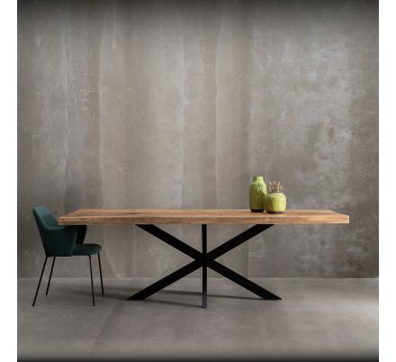 MESA COMEDOR NATURAL-NEGRO MADERA-HIERRO 240 X 100 X 79 CM