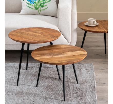 S/3 MESA CENTRO NATURAL MADERA-METAL 50 X 50 X 45 CM